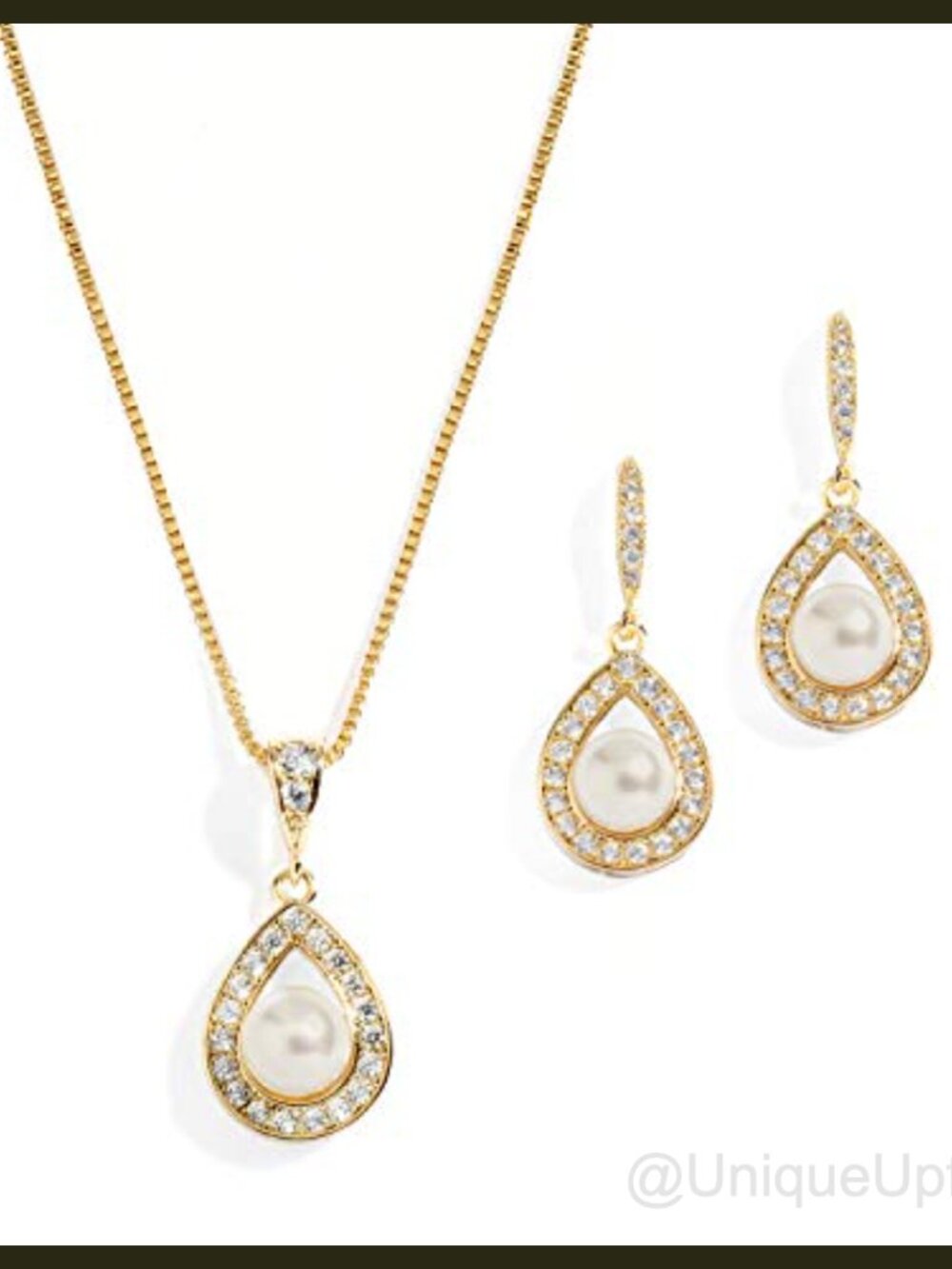 Pearl Necklace Earrings Set Gold Plated Bridal Wedding Jewelry